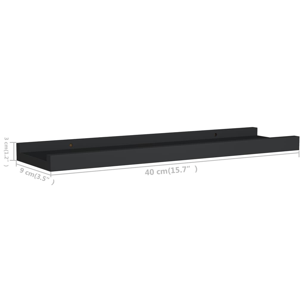 2 db fekete MDF szegélypolc képkeretekhez 40 x 9 x 3 cm