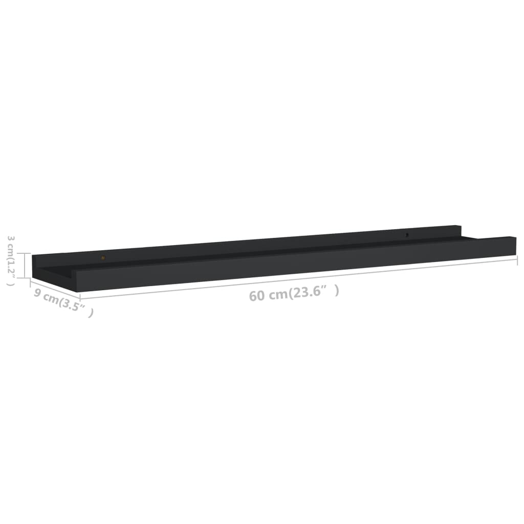 2 db fekete MDF szegélypolc képkeretekhez 60 x 9 x 3 cm