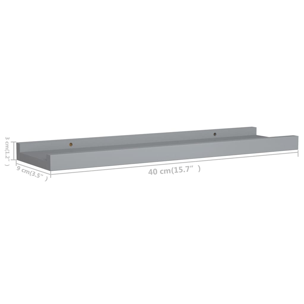 2 db szürke MDF szegélypolc képkeretekhez 40 x 9 x 3 cm