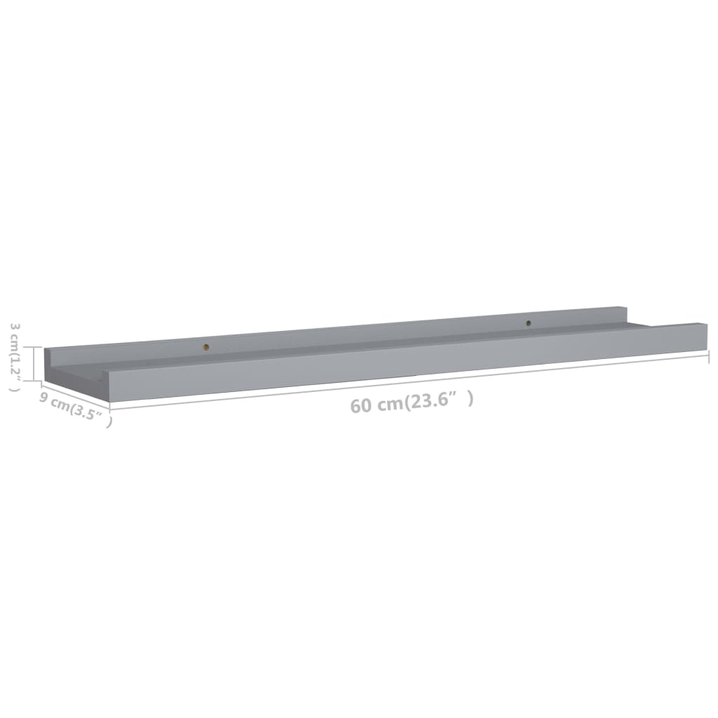 2 db szürke MDF szegélypolc képkeretekhez 60 x 9 x 3 cm