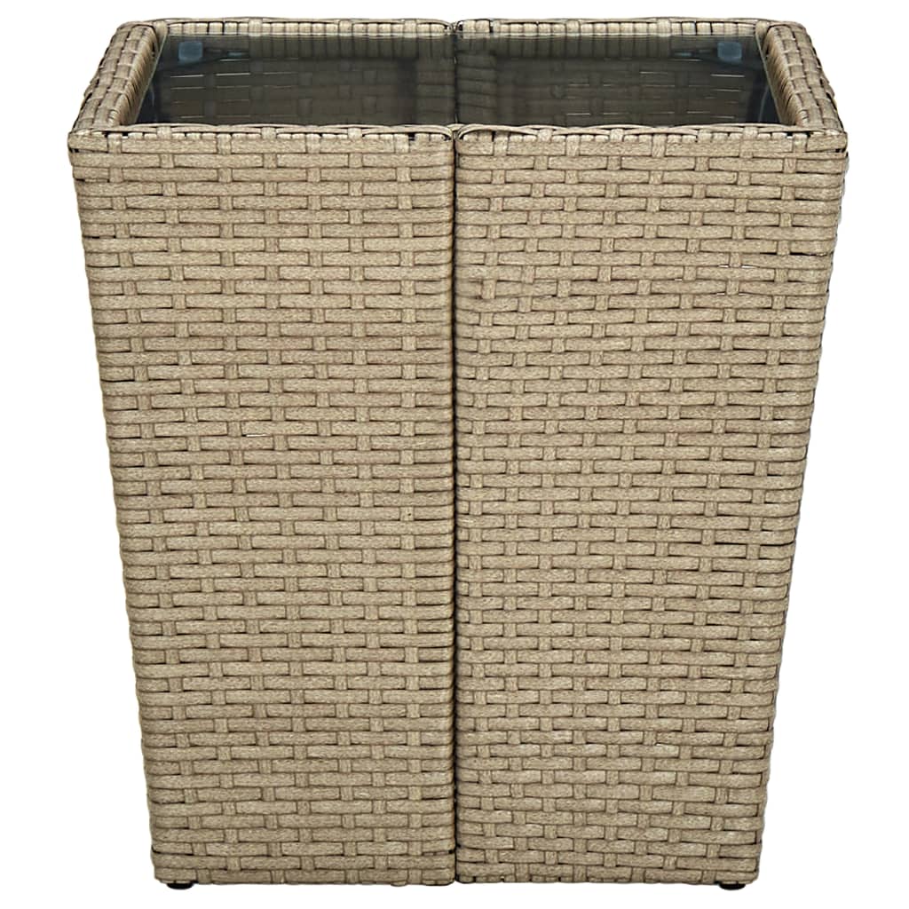 bézs polyrattan és edzett üveg dohányzóasztal 41,5x41,5x44 cm