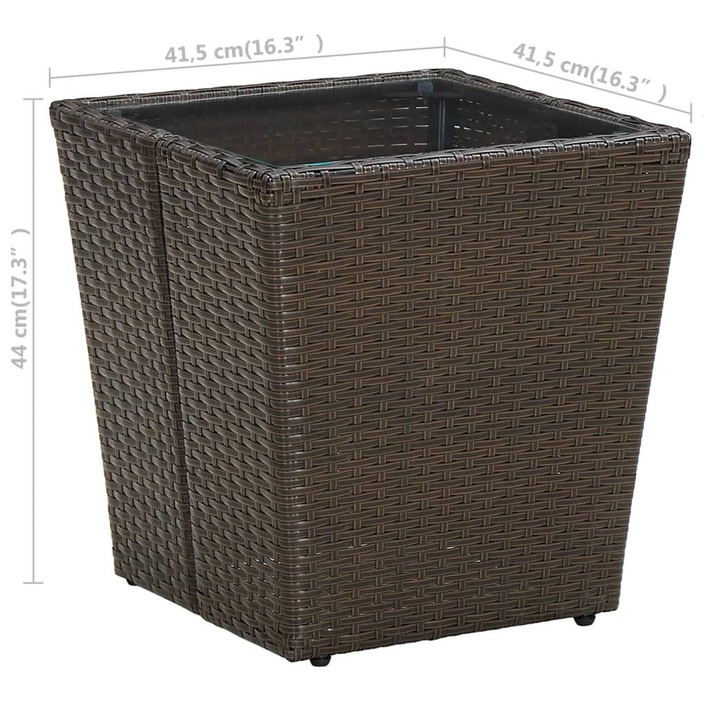 barna polyrattan és edzett üveg dohányzóasztal 41,5x41,5x44 cm