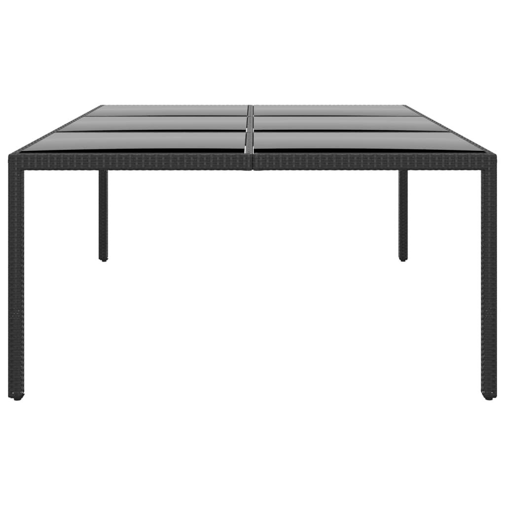 fekete polyrattan és edzett üveg kerti asztal 200 x 150 x 75 cm