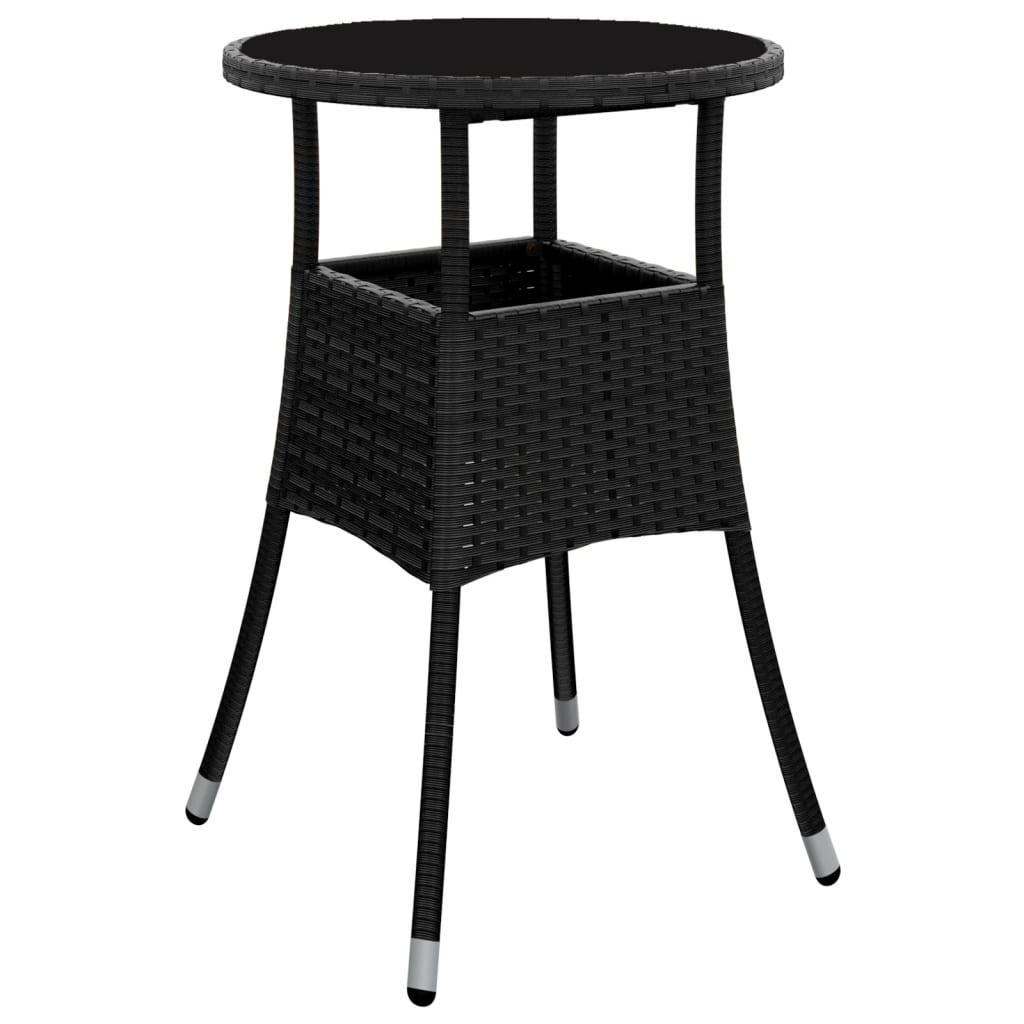 fekete polyrattan és edzett üveg kerti asztal Ø60 x 75 cm