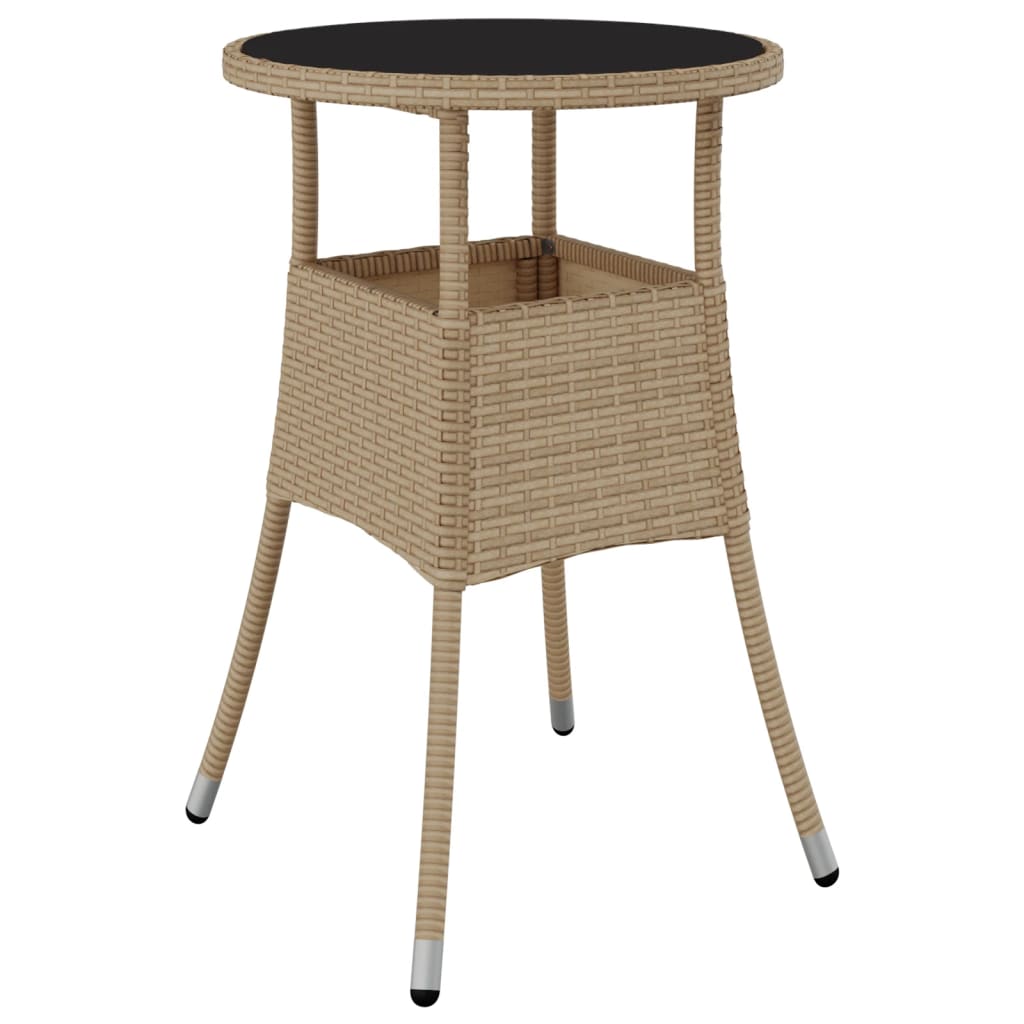bézs polyrattan és edzett üveg kerti asztal Ø60 x 75 cm