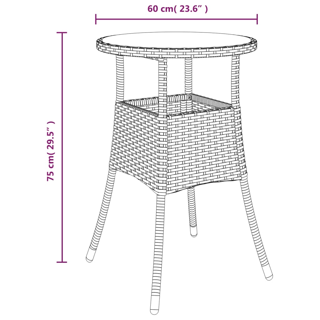 bézs polyrattan és edzett üveg kerti asztal Ø60 x 75 cm