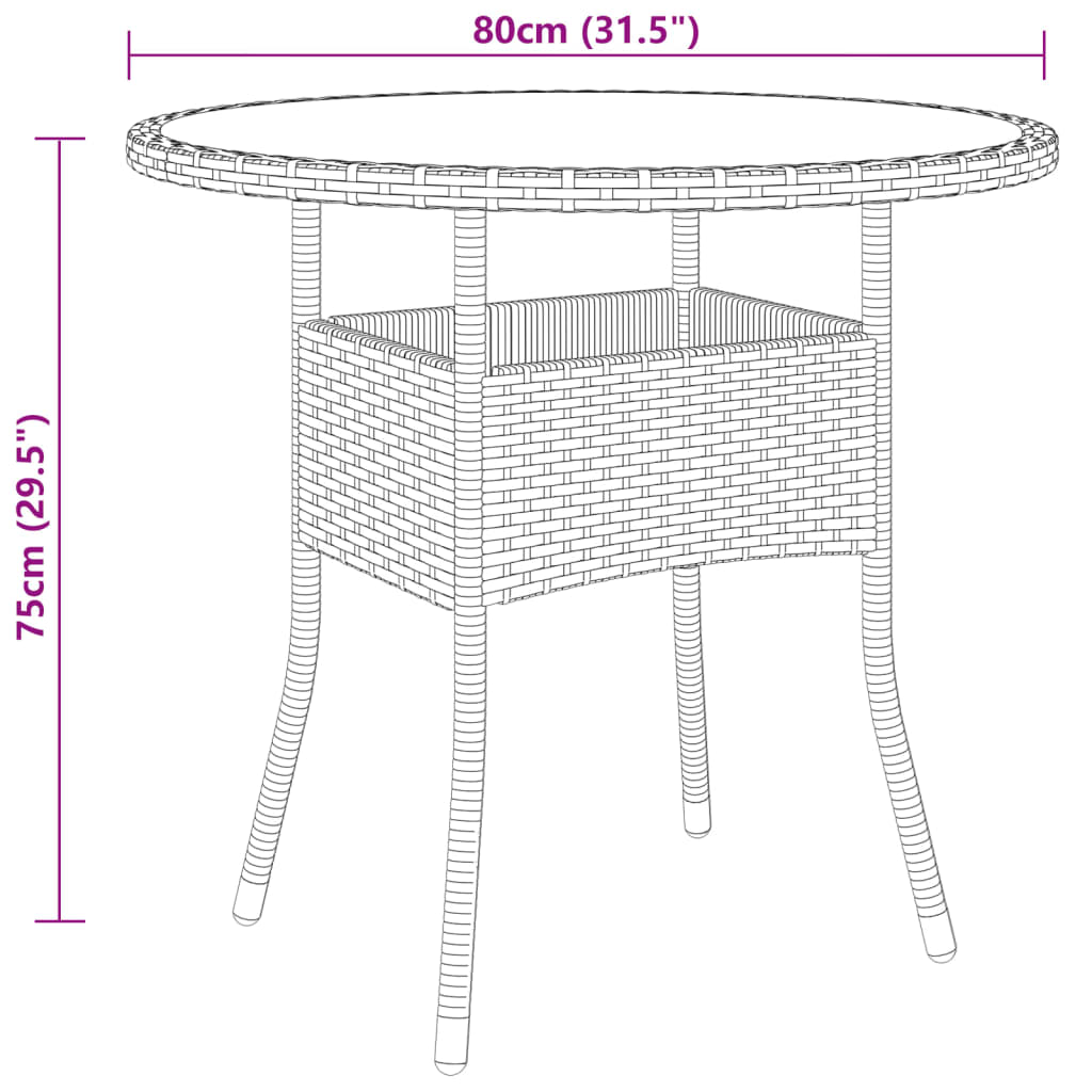 fekete polyrattan és edzett üveg kerti asztal Ø 80 x 75 cm