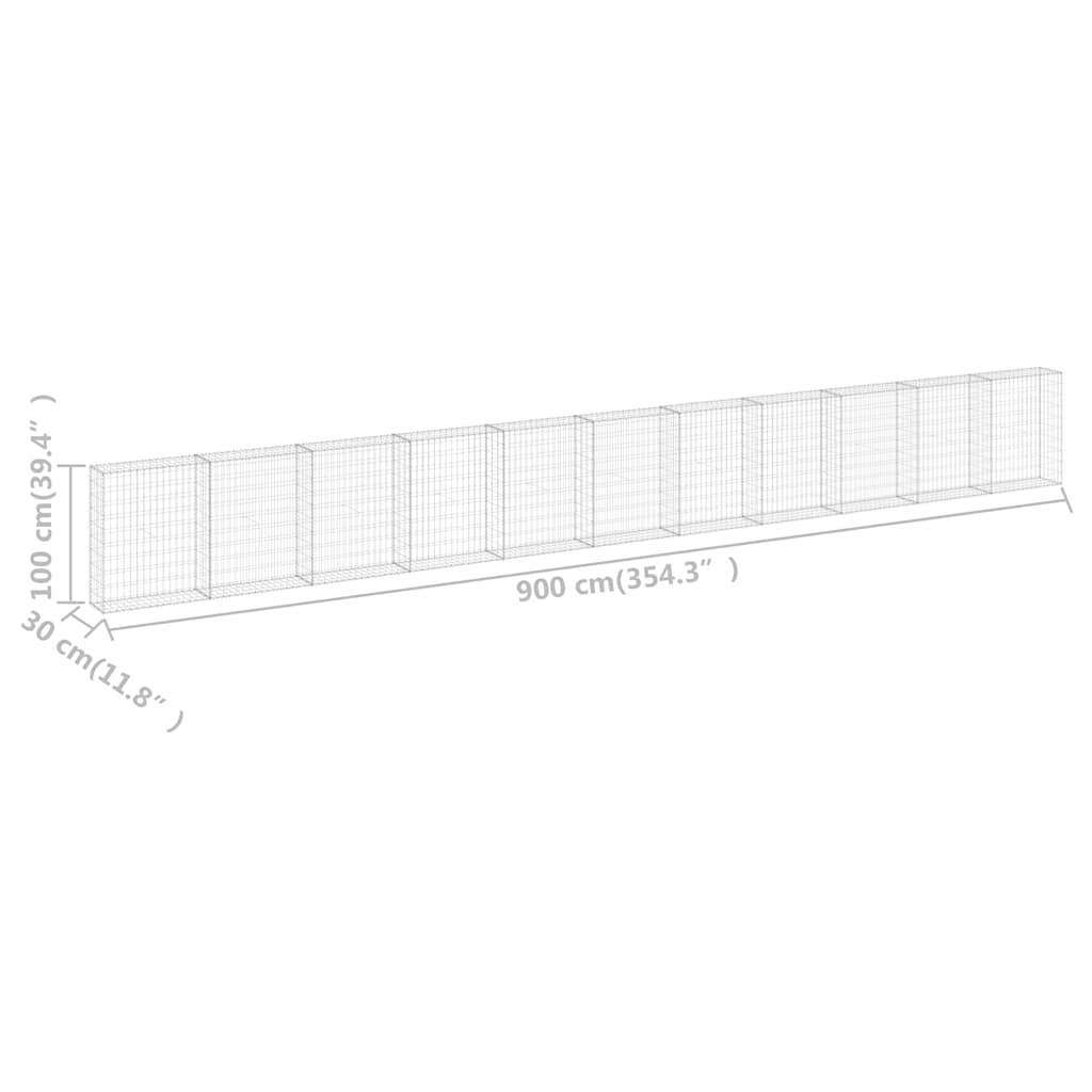 horganyzott acél gabion fal fedéllel 900 x 30 x 100 cm
