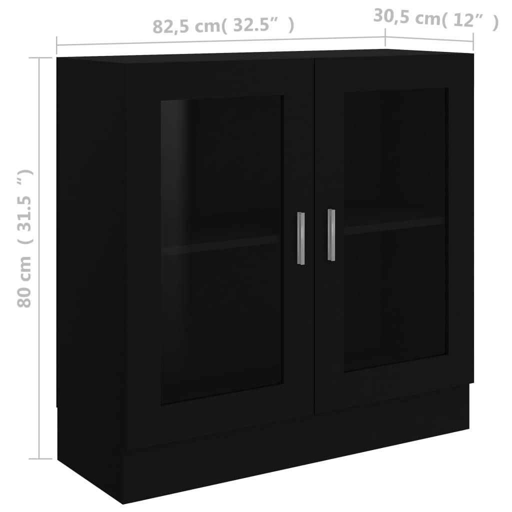 fekete szerelt fa vitrinszekrény 82,5 x 30,5 x 80 cm