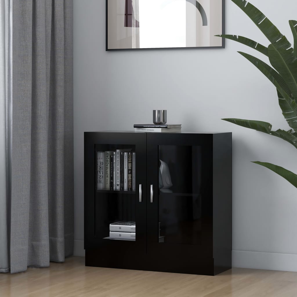 fekete szerelt fa vitrinszekrény 82,5 x 30,5 x 80 cm
