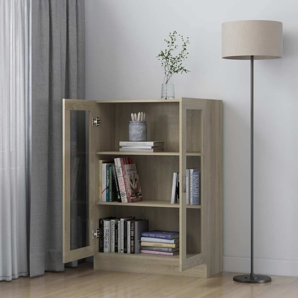 sonoma tölgy színű szerelt fa vitrinszekrény 82,5x30,5x115 cm