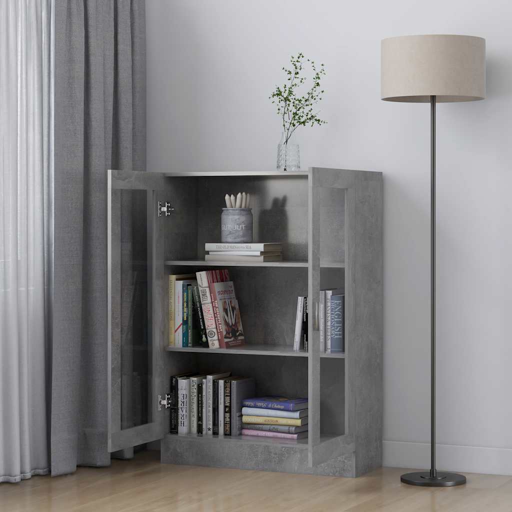 betonszürke szerelt fa vitrinszekrény 82,5 x 30,5 x 115 cm