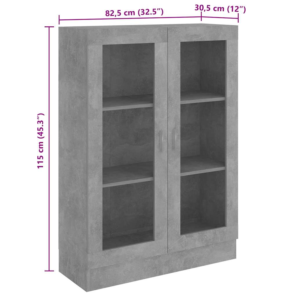 betonszürke szerelt fa vitrinszekrény 82,5 x 30,5 x 115 cm
