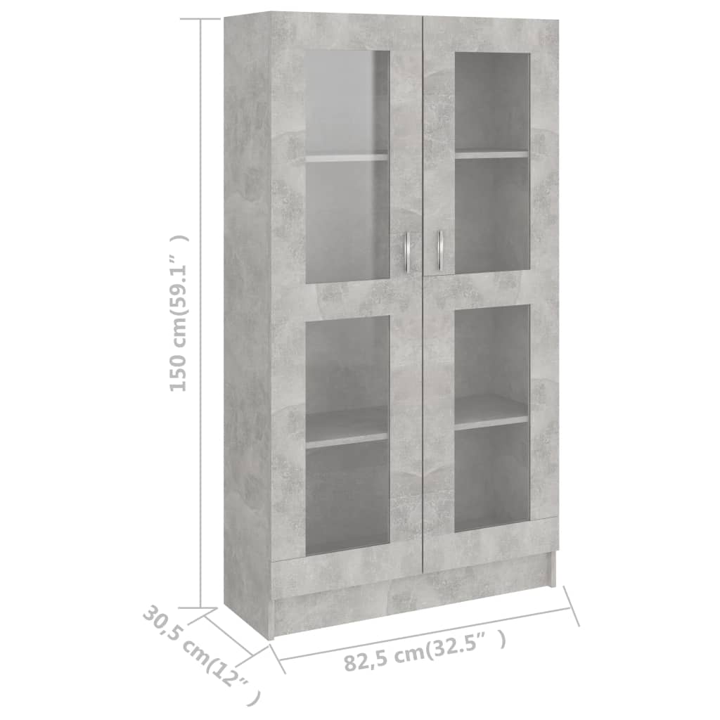 betonszürke szerelt fa vitrinszekrény 82,5 x 30,5 x 150 cm