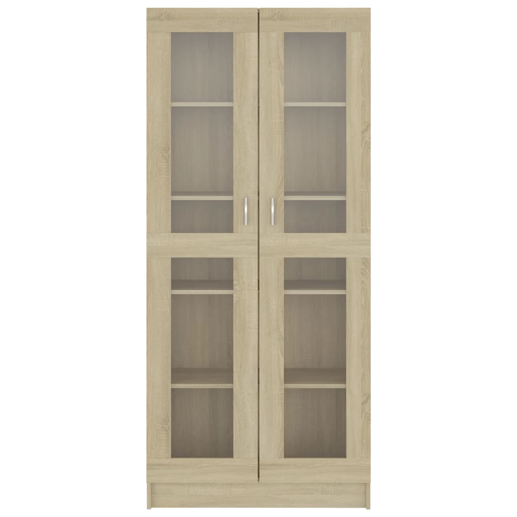 sonoma tölgy színű szerelt fa vitrinszekrény 82,5x30,5x185 cm