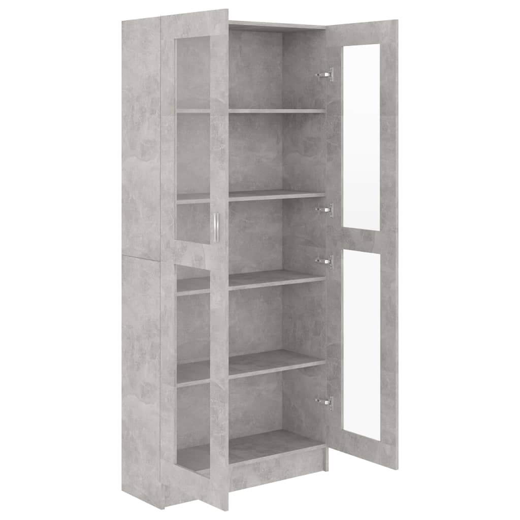 betonszürke szerelt fa vitrinszekrény 82,5 x 30,5 x 185,5 cm