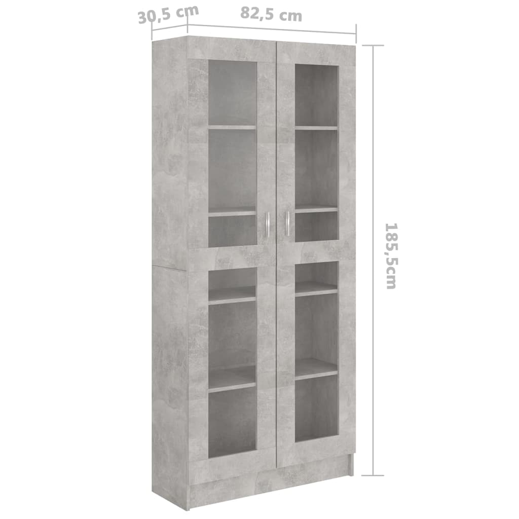 betonszürke szerelt fa vitrinszekrény 82,5 x 30,5 x 185,5 cm
