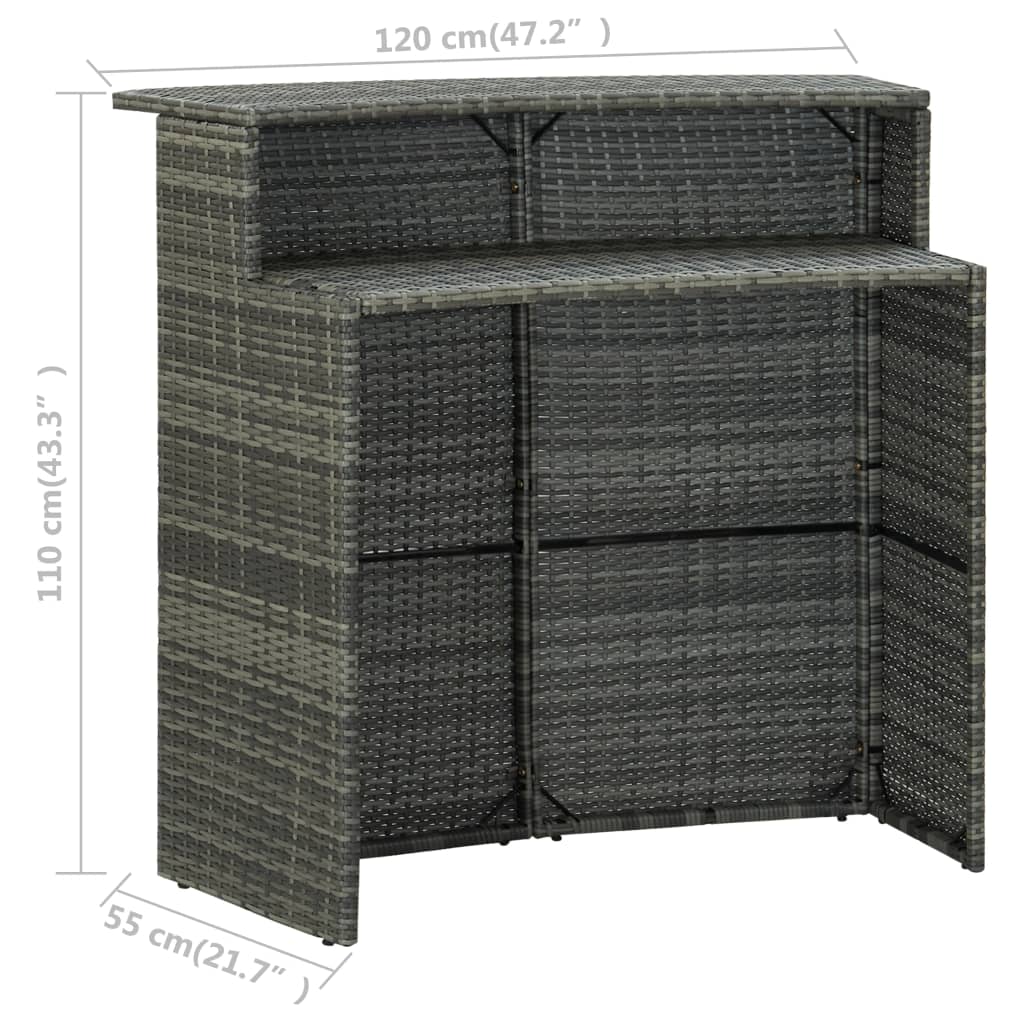 szürke polyrattan kerti bárasztal 120 x 55 x 110 cm
