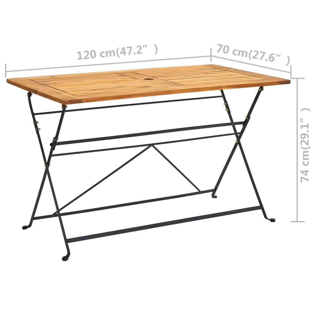 tömör akácfa összecsukható kerti asztal 120 x 70 x 74 cm