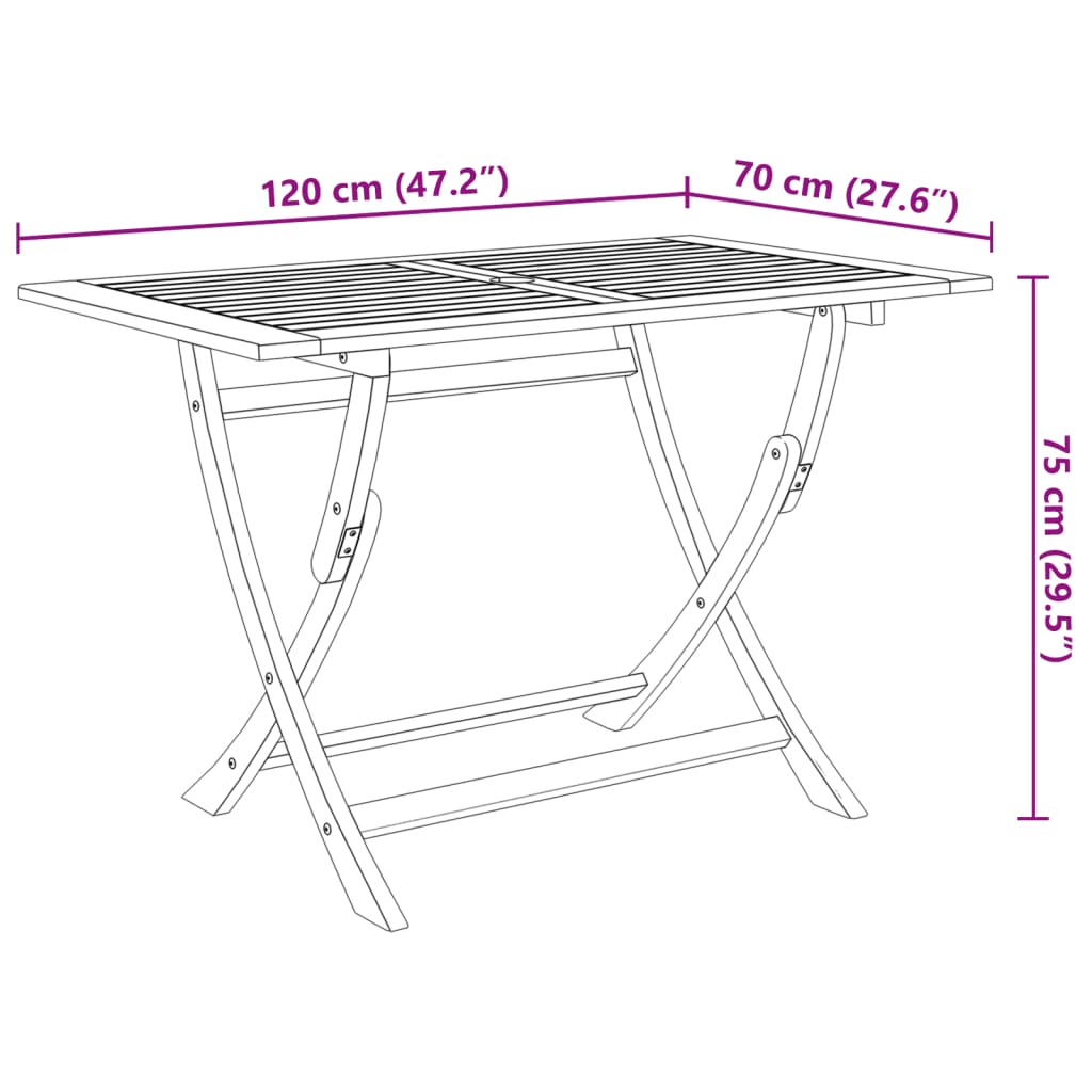 tömör akácfa összecsukható kerti asztal 120 x 70 x 75 cm