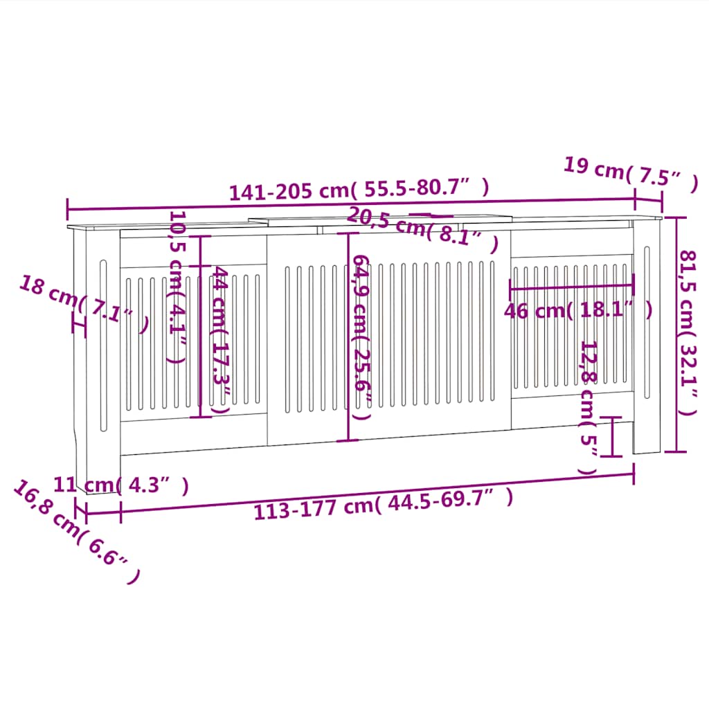 fekete MDF radiátorburkolat 205 cm