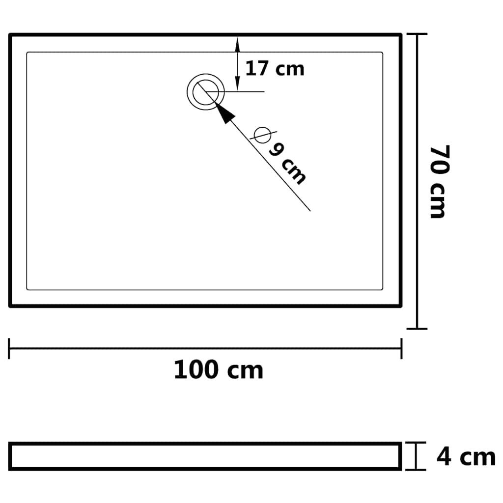 téglalap alakú fehér ABS zuhanytálca 70 x 100 cm