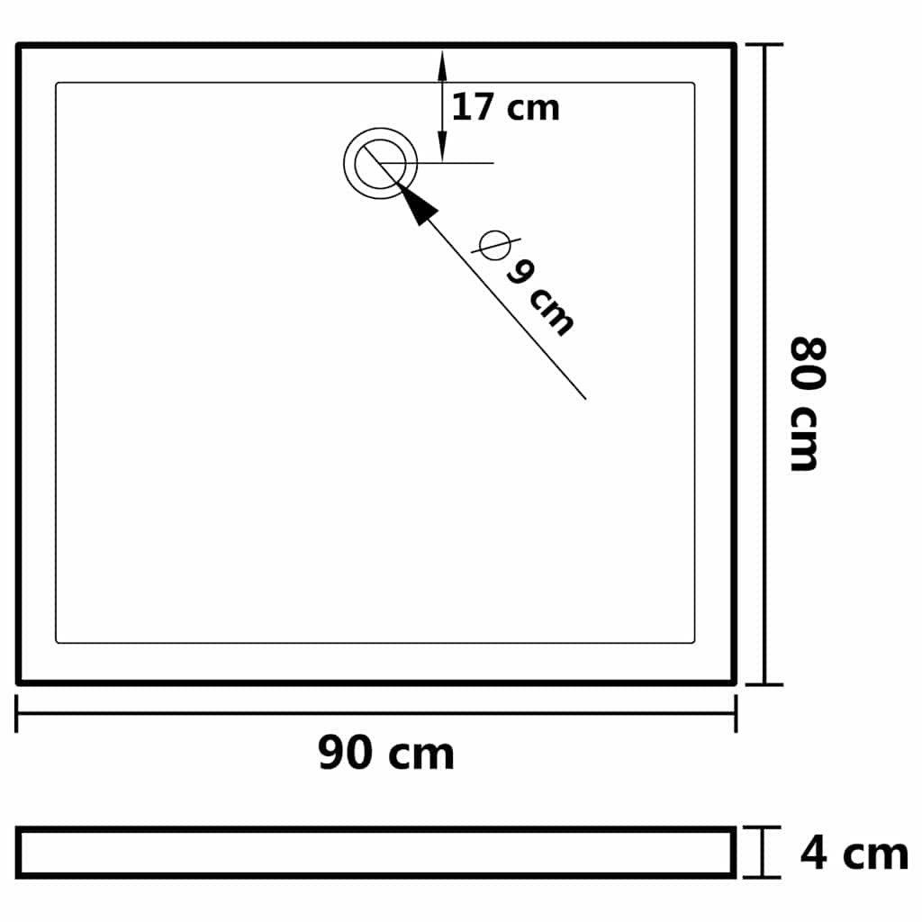 téglalap alakú fekete ABS zuhanytálca 80 x 90 cm
