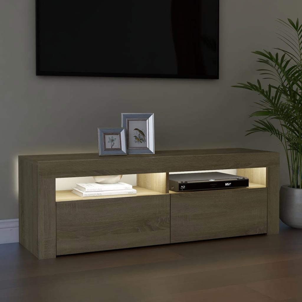 sonoma tölgy színű TV-szekrény LED-lámpákkal 120 x 35 x 40 cm