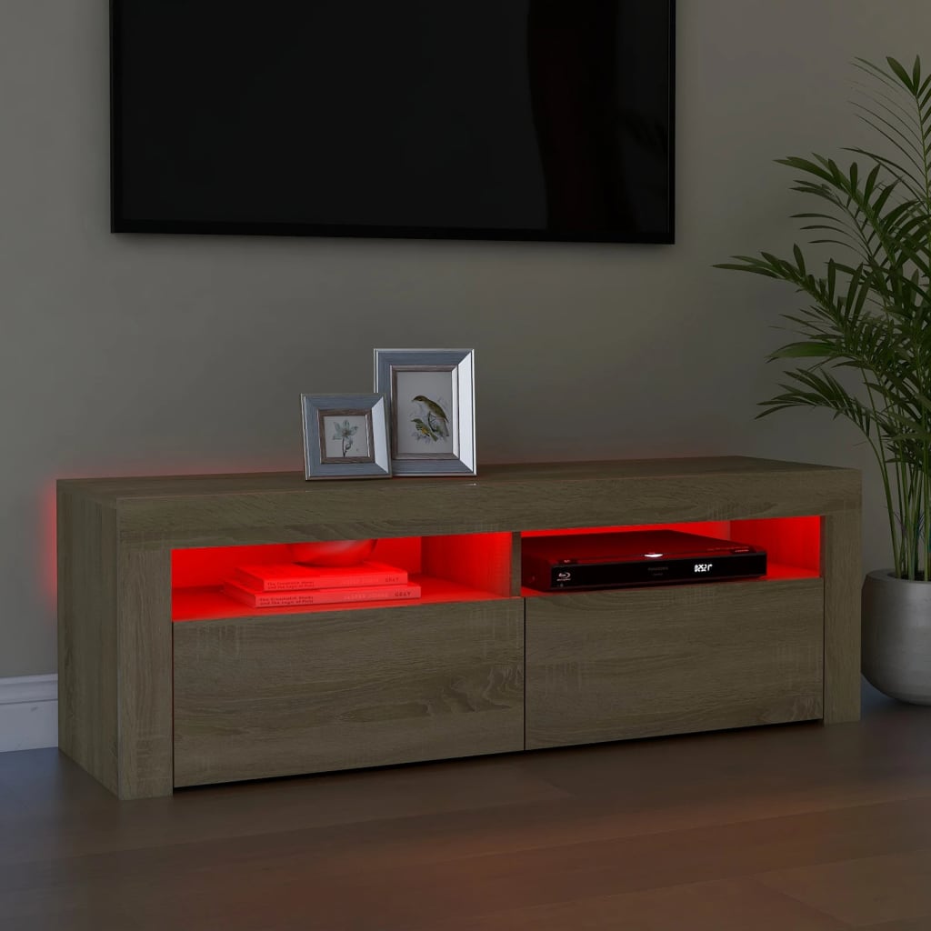 sonoma tölgy színű TV-szekrény LED-lámpákkal 120 x 35 x 40 cm