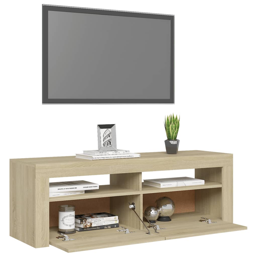 sonoma tölgy színű TV-szekrény LED-lámpákkal 120 x 35 x 40 cm