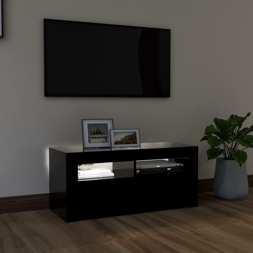 fekete TV-szekrény LED-világítással 90x35x40 cm