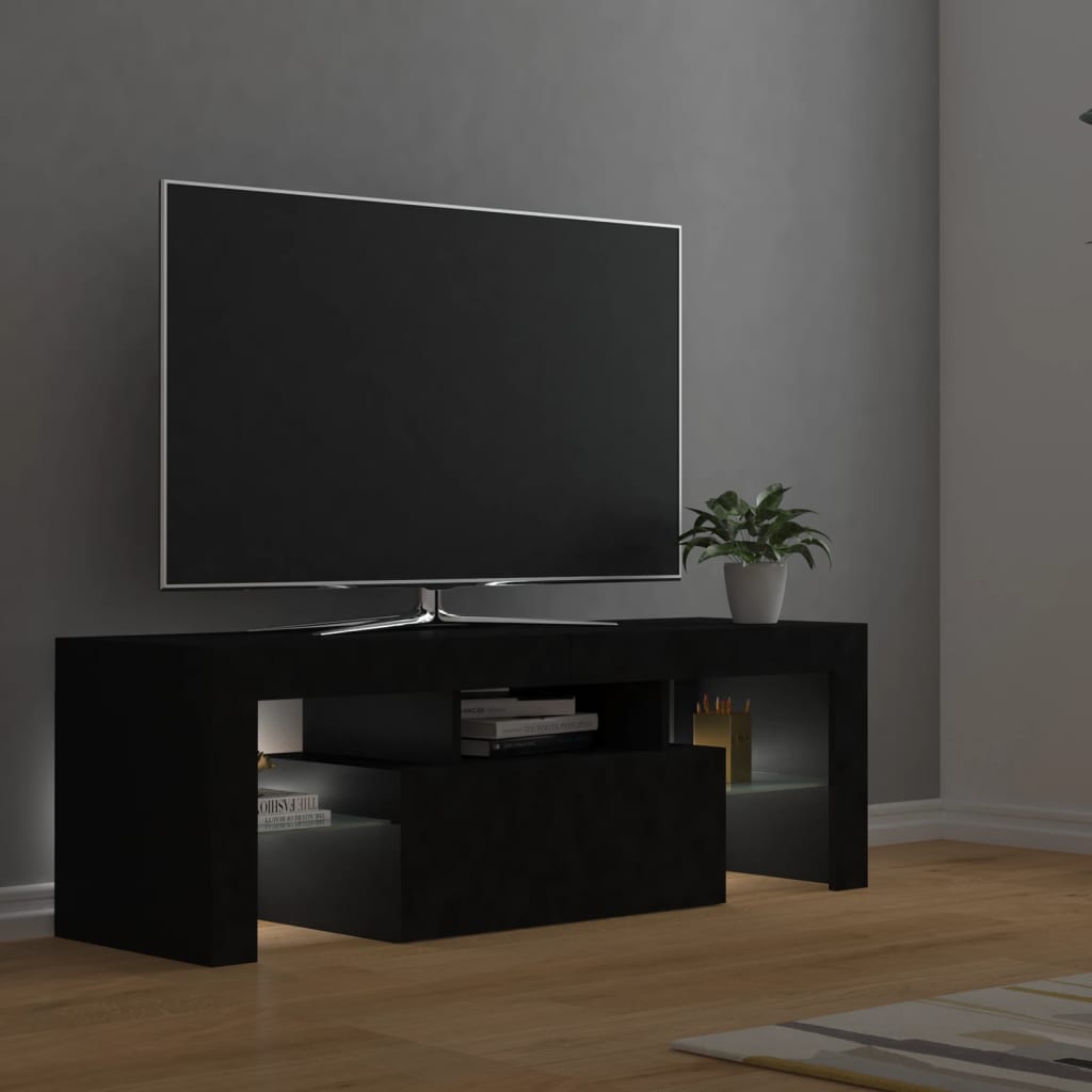 fekete TV-szekrény LED-világítással 120 x 35 x 40 cm