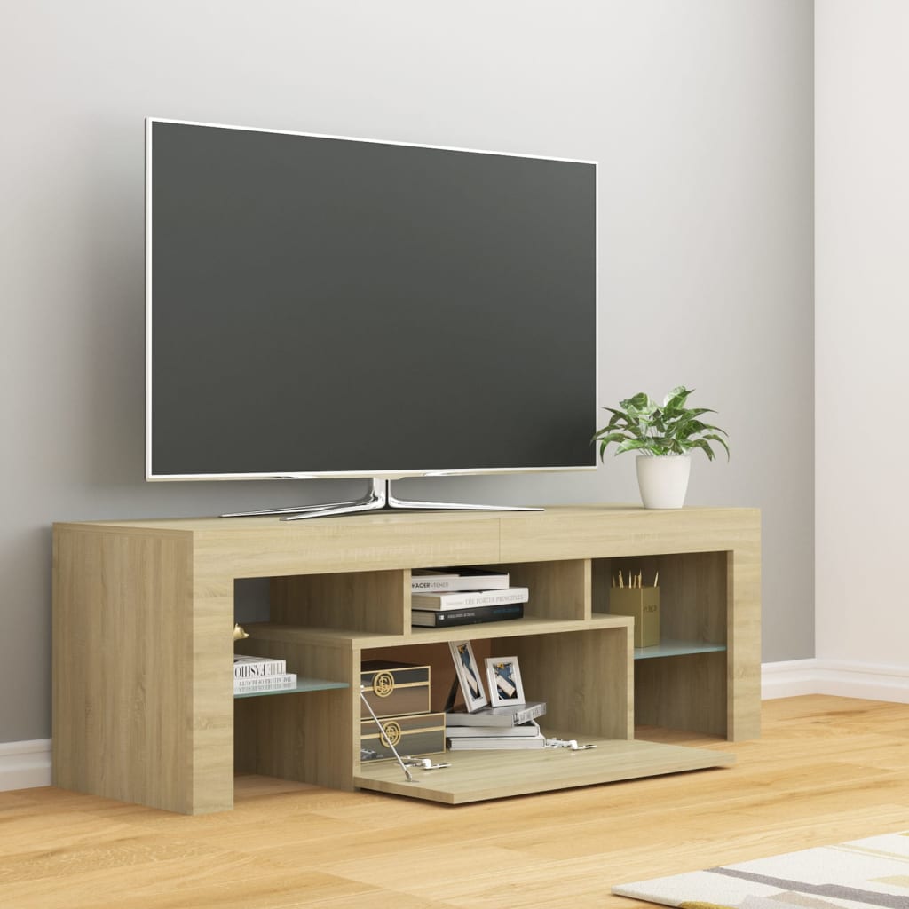 sonoma tölgy színű TV-szekrény LED-lámpákkal 120 x 35 x 40 cm