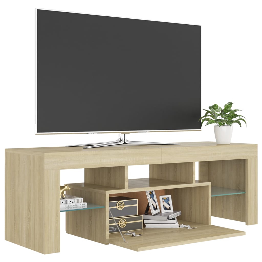 sonoma tölgy színű TV-szekrény LED-lámpákkal 120 x 35 x 40 cm
