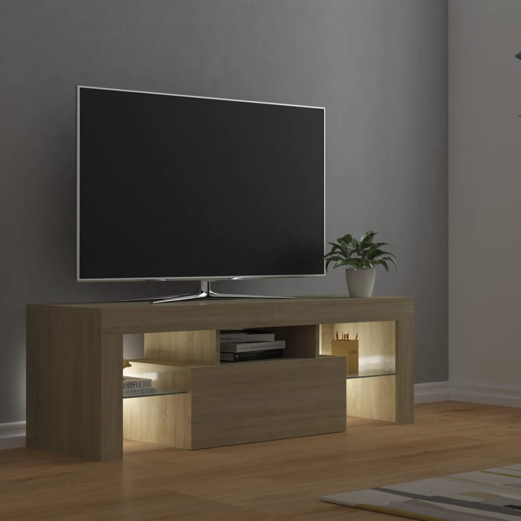 sonoma tölgy színű TV-szekrény LED-lámpákkal 120 x 35 x 40 cm