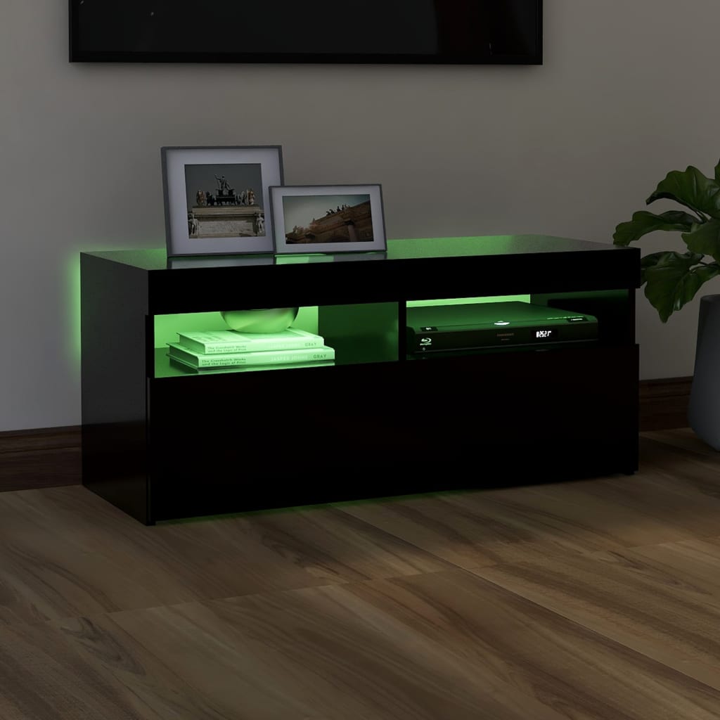 fekete TV-szekrény LED-világítással 90x35x40 cm