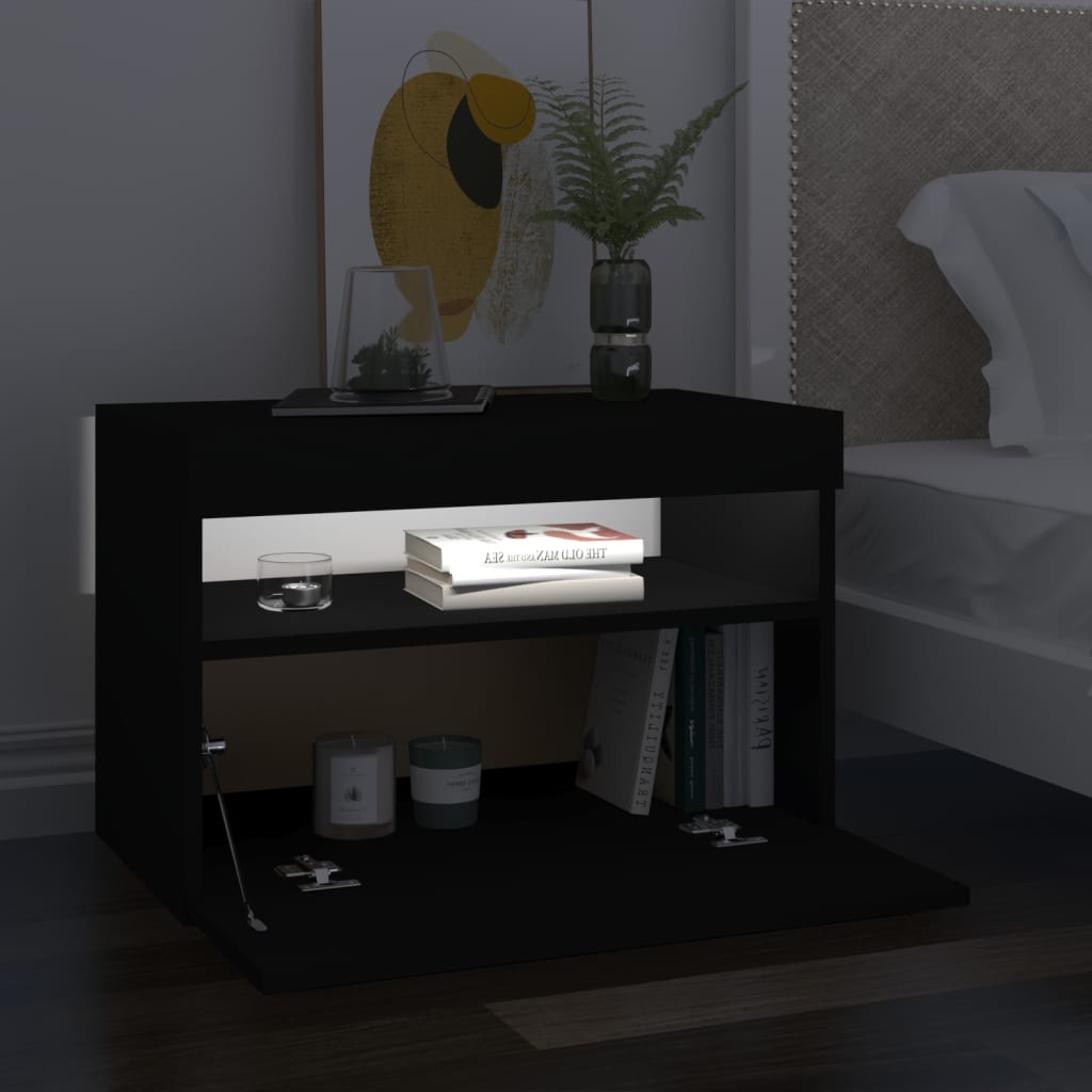 fekete TV-szekrény LED-lámpákkal 60 x 35 x 40 cm