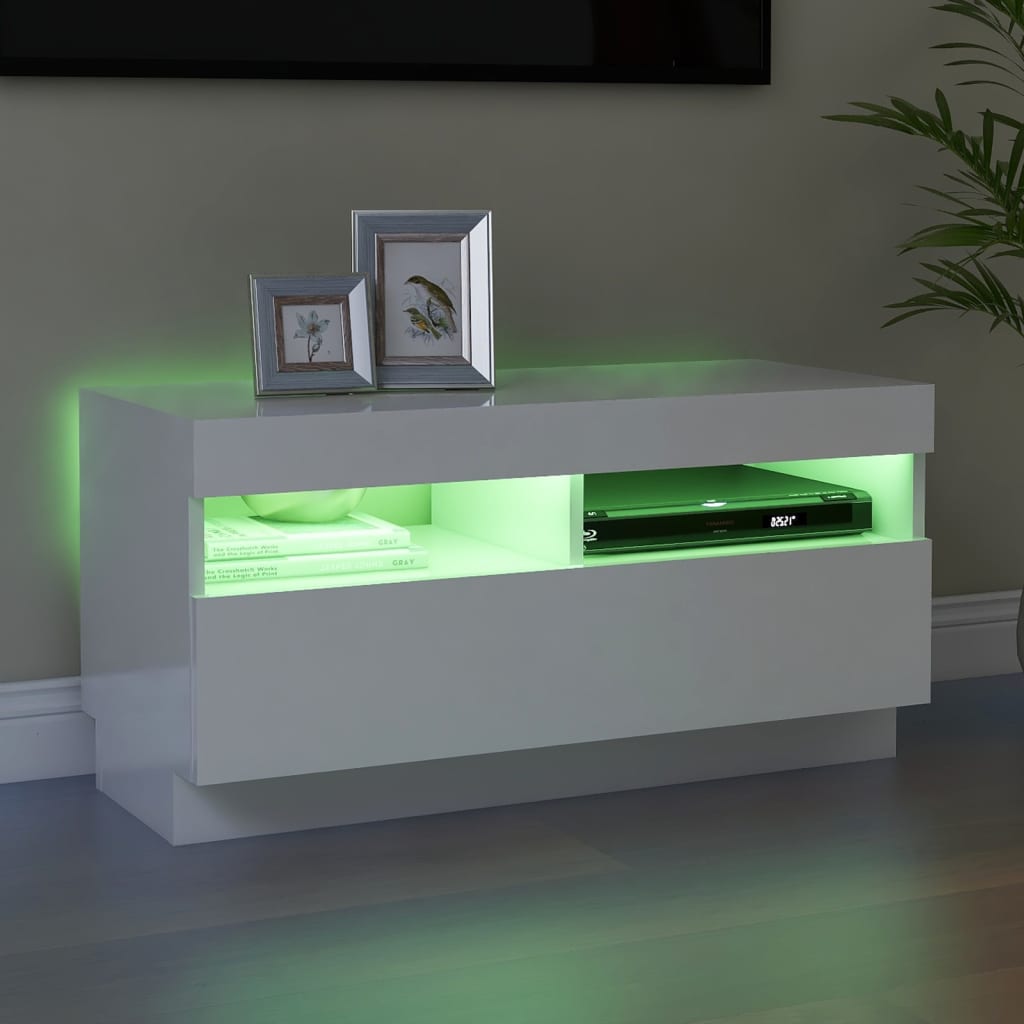 magasfényű fehér TV-szekrény LED-lámpákkal 80 x 35 x 40 cm