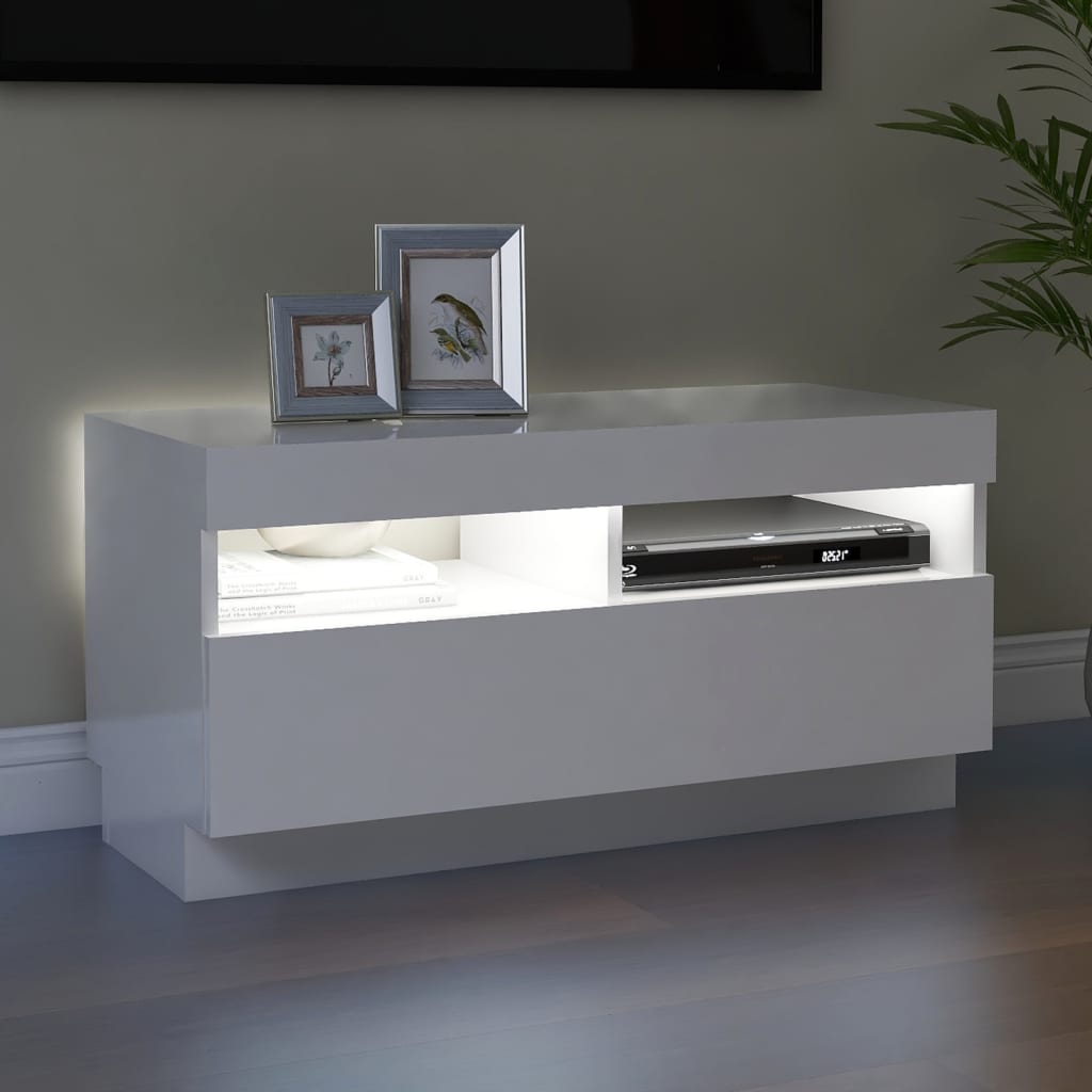 magasfényű fehér TV-szekrény LED-lámpákkal 80 x 35 x 40 cm