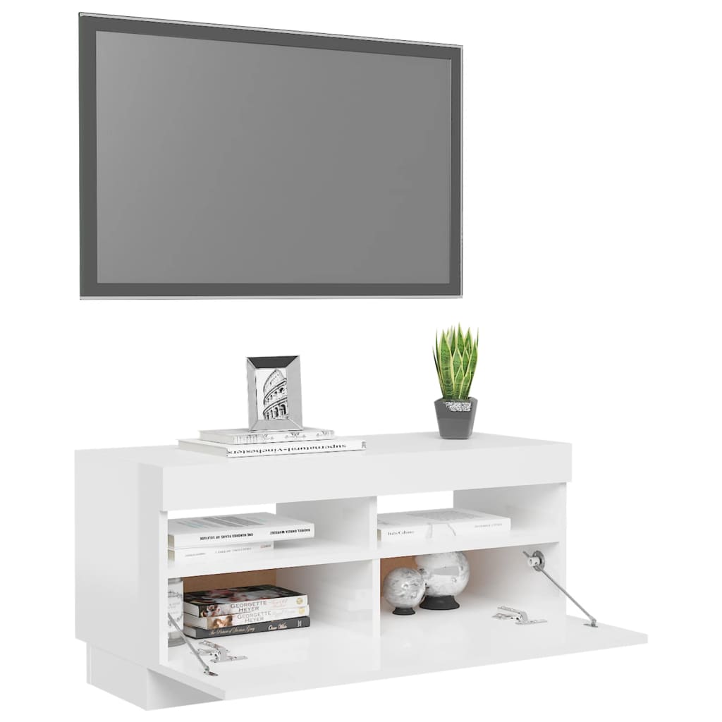 magasfényű fehér TV-szekrény LED-lámpákkal 80 x 35 x 40 cm