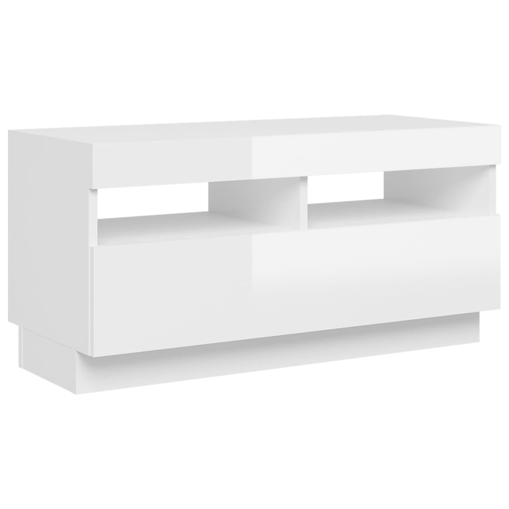 magasfényű fehér TV-szekrény LED-lámpákkal 80 x 35 x 40 cm