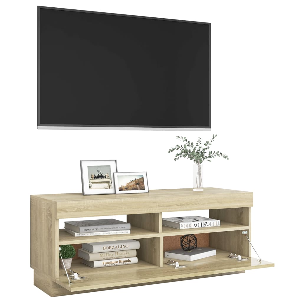 sonoma tölgy színű TV-szekrény LED-lámpákkal 100 x 35 x 40 cm