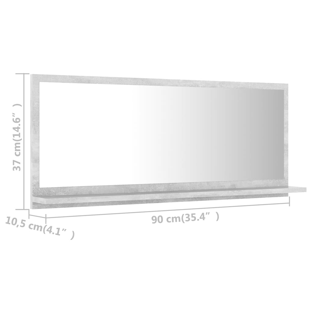 betonszürke forgácslap fürdőszobai tükör 90 x 10,5 x 37 cm