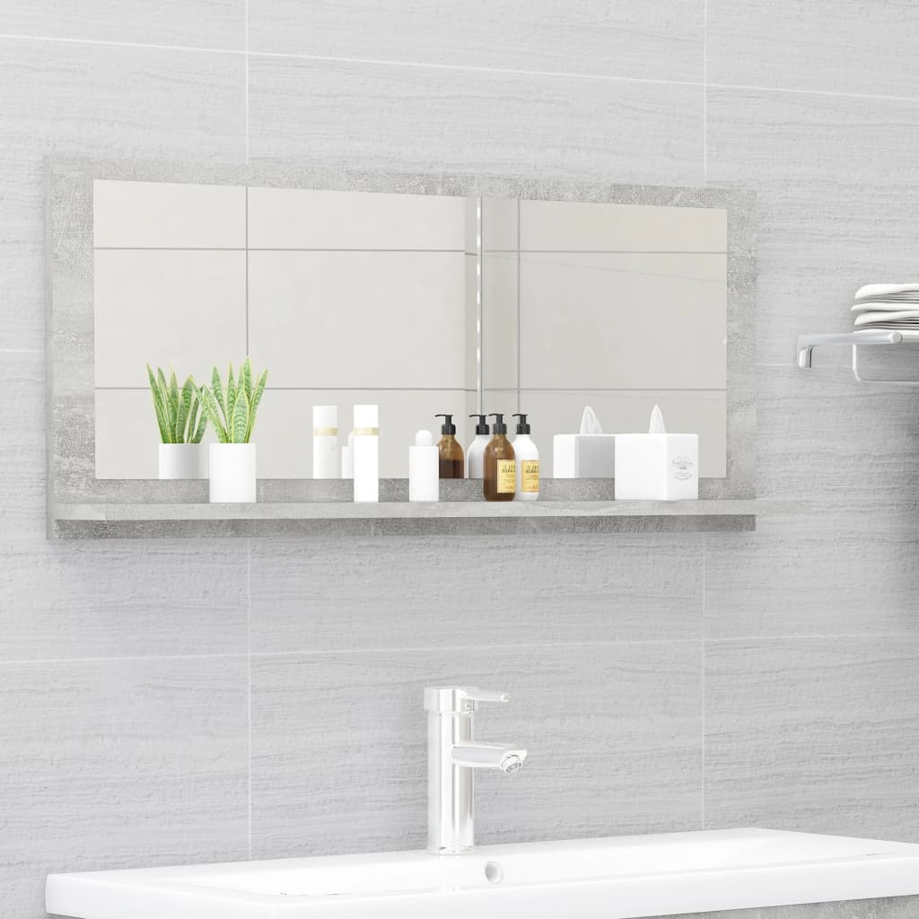 betonszürke forgácslap fürdőszobai tükör 90 x 10,5 x 37 cm