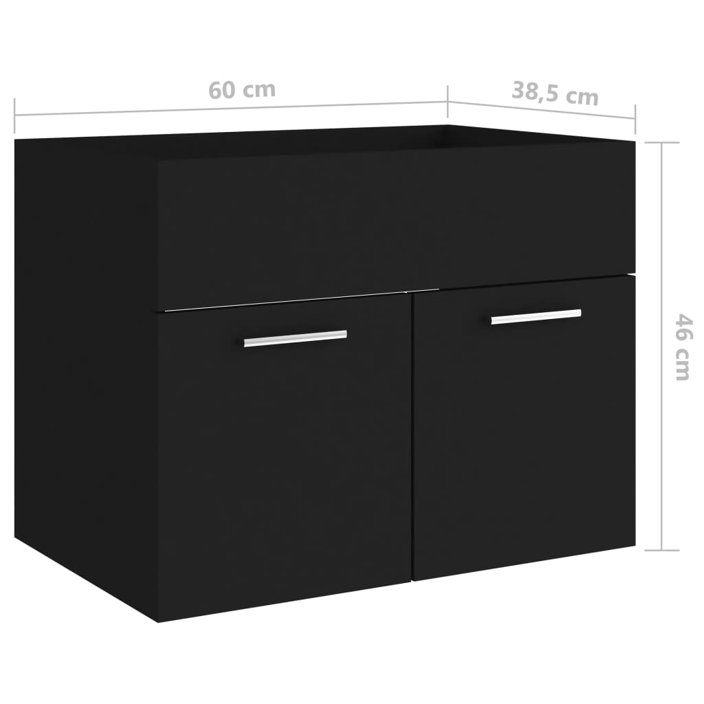 fekete szerelt fa mosdószekrény 60 x 38,5 x 46 cm