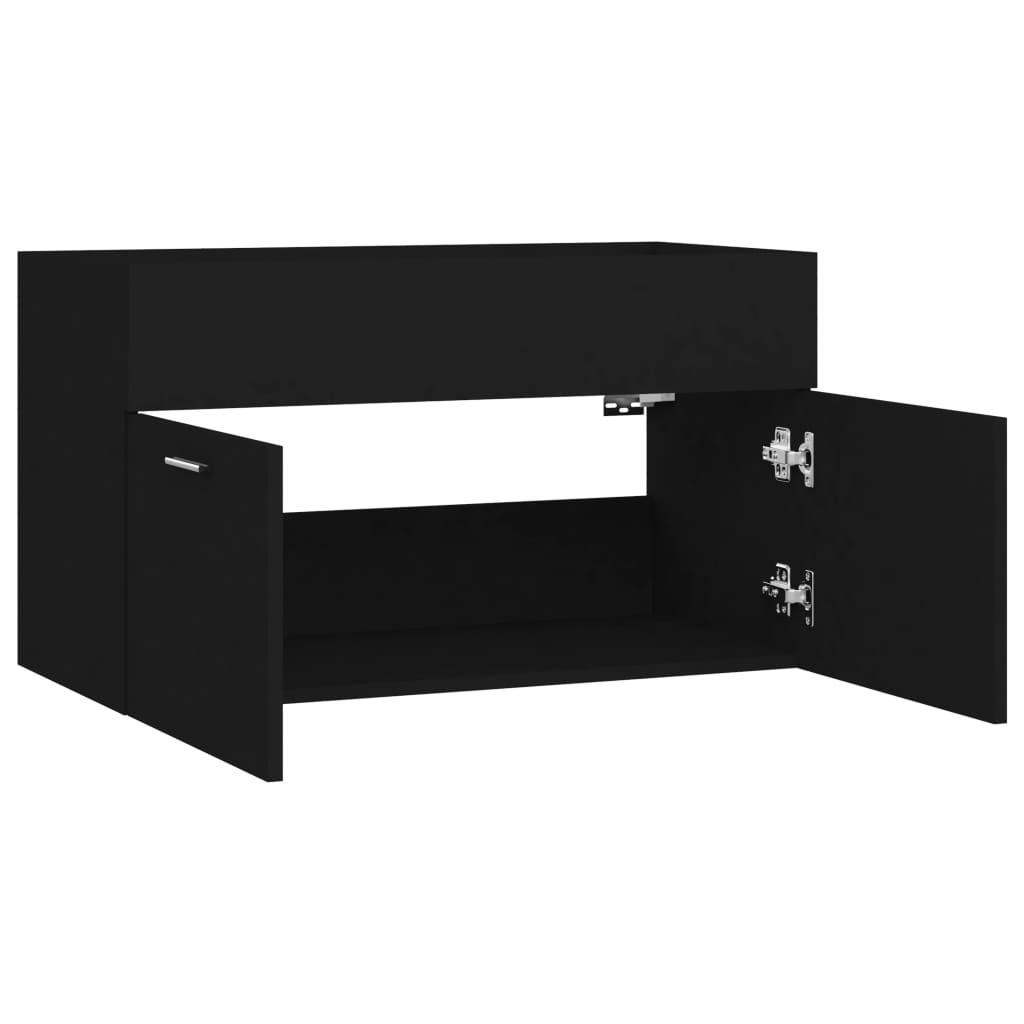 fekete szerelt fa mosdószekrény 80 x 38,5 x 46 cm