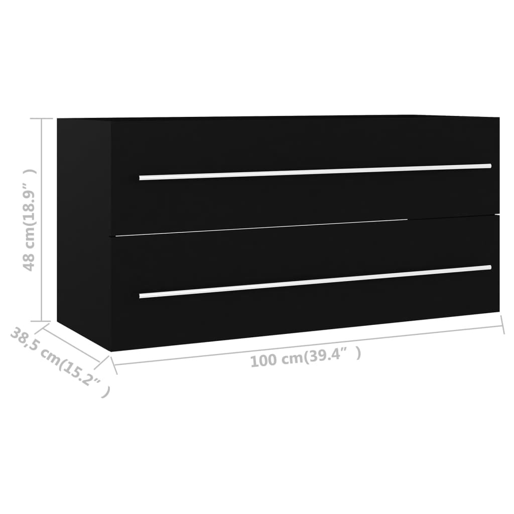 fekete szerelt fa mosdószekrény 100 x 38,5 x 48 cm