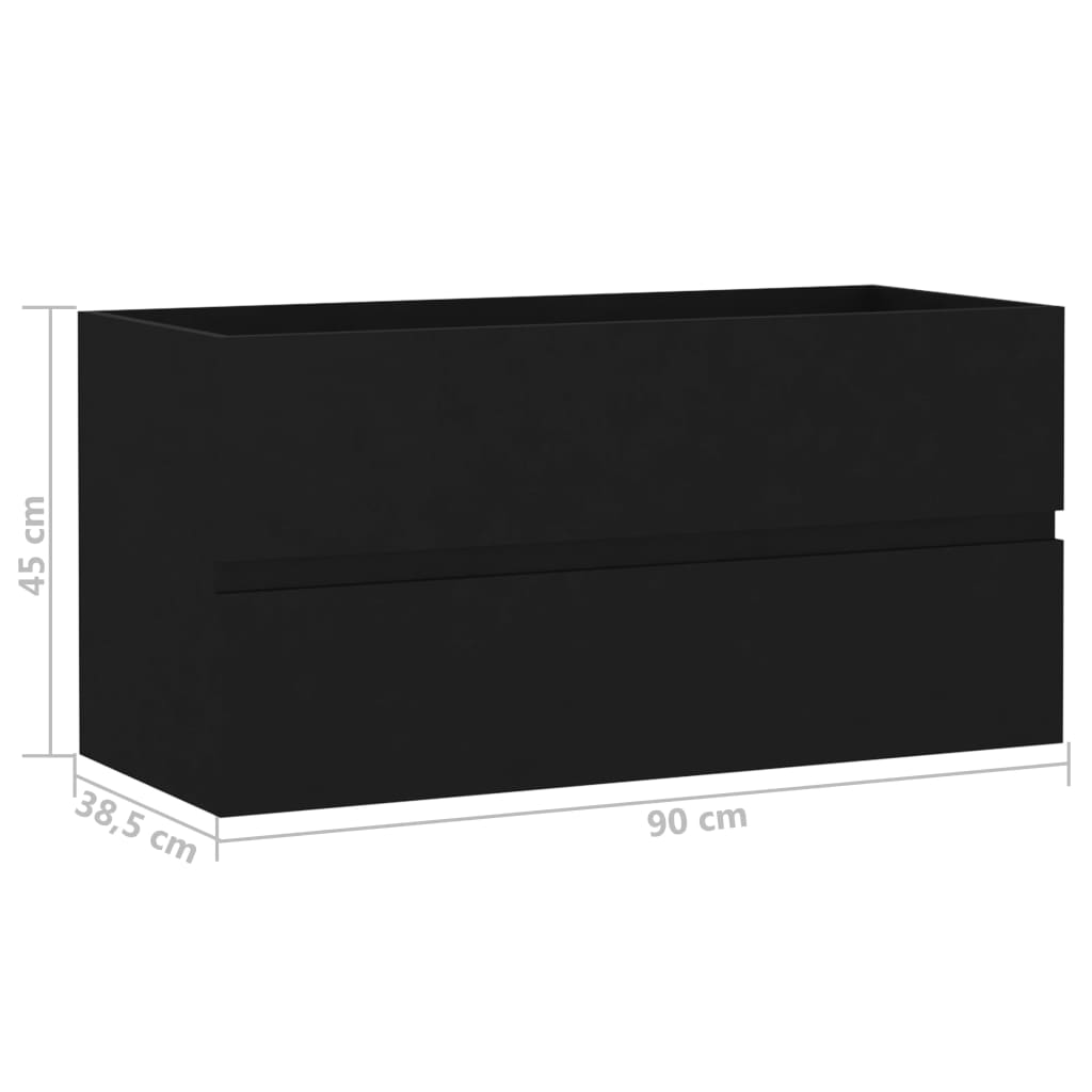 fekete szerelt fa mosdószekrény 90 x 38,5 x 45 cm