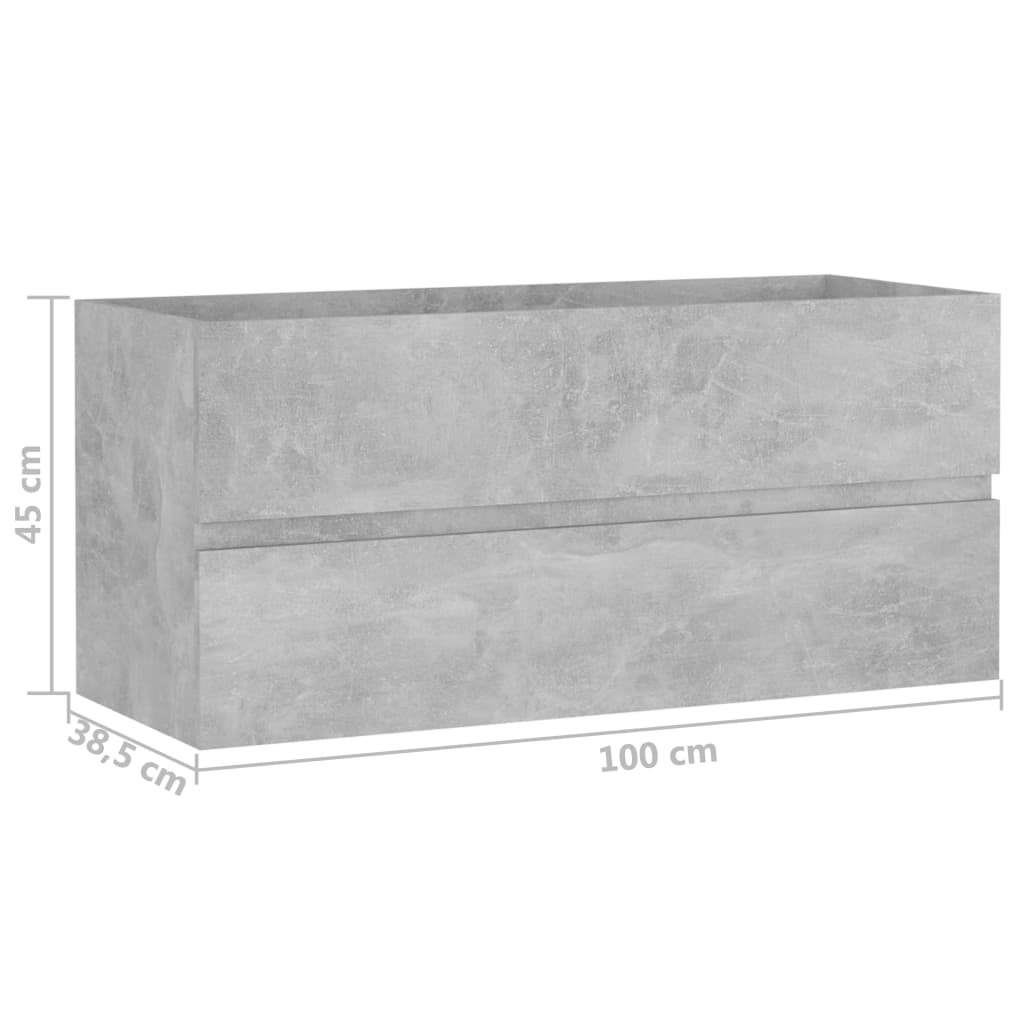 betonszürke szerelt fa mosdószekrény 100 x 38,5 x 45 cm