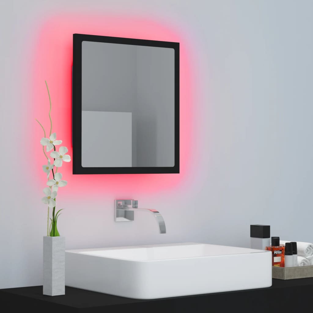 fekete akril LED-es fürdőszobai tükör 40 x 8,5 x 37 cm
